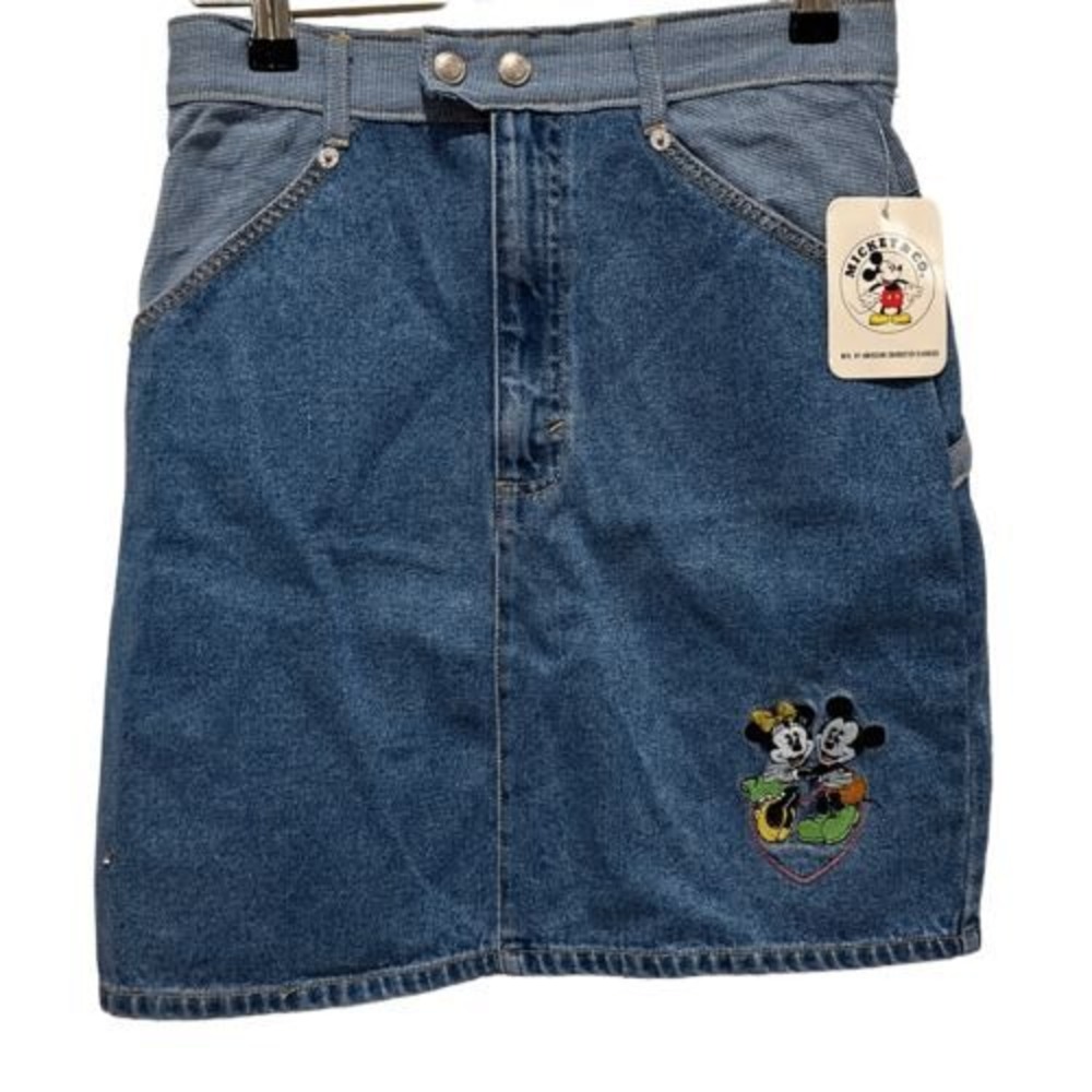 NEW MICKEY & CO girls embroidered jean‎ skirt sz 14 casual pockets Mickey Minnie